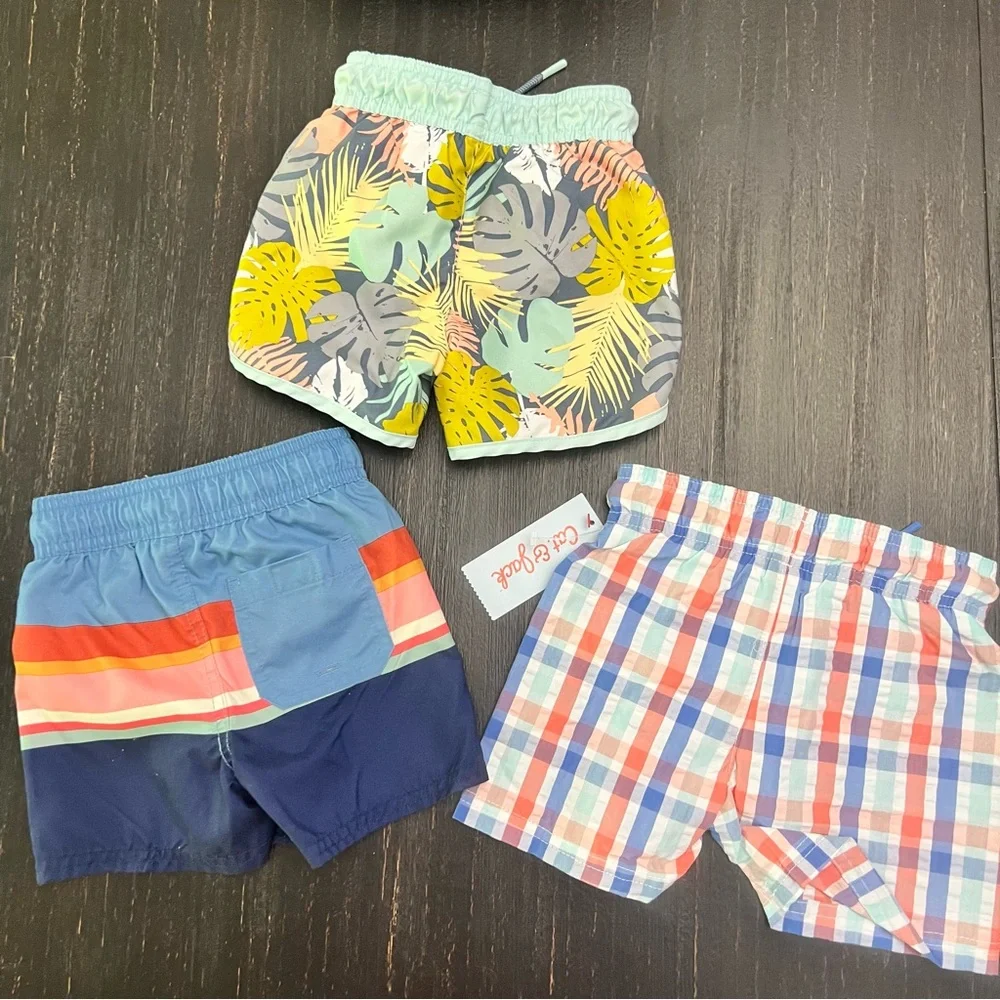 Cat & Jack Kids' Plaid Blue/Red Swim Shorts
